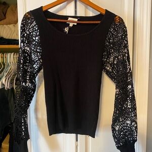 BiBi Black Knit Top with Lace Detail